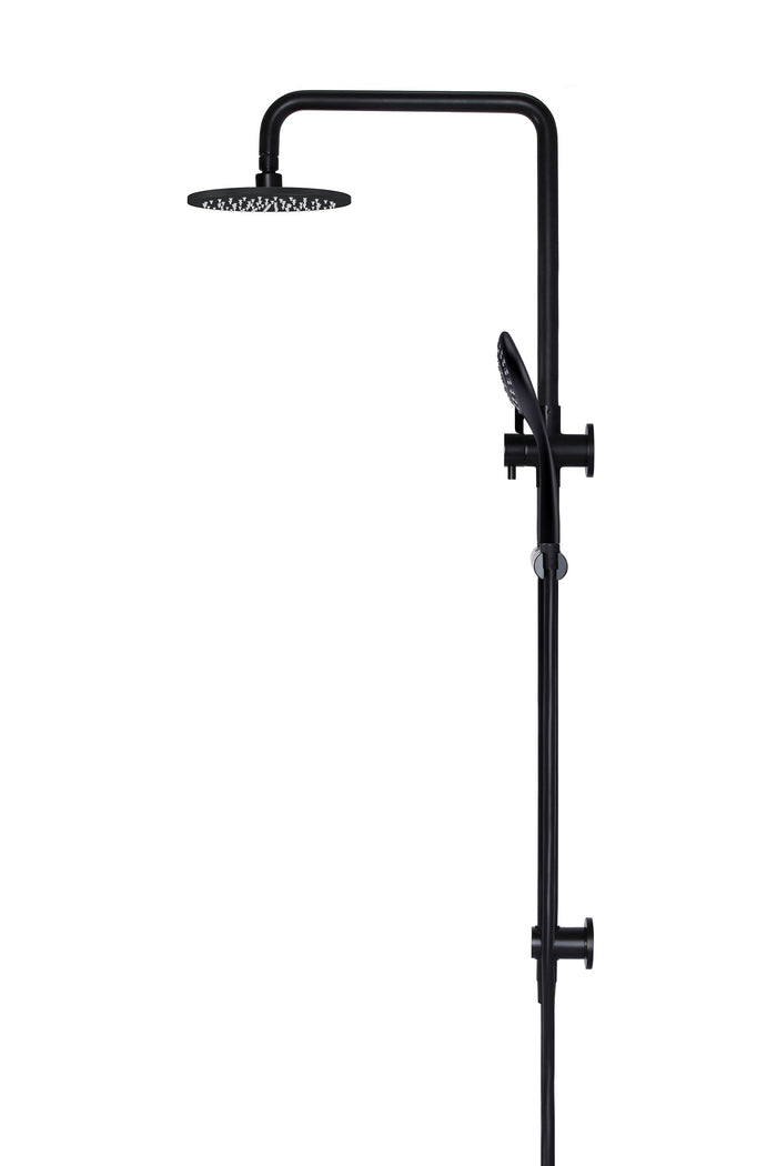 Round Combination Shower Rail 200mm Rose, Three Function Hand Shower in Matte Black | Meir #Colour_Matte Black