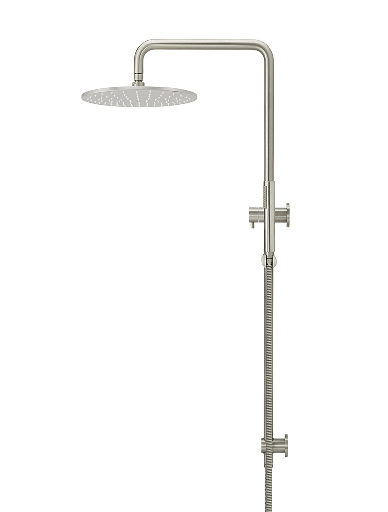 Round Combination Shower Rail, 300mm Rose, Single Function Hand Shower in Brushed Nickel | Meir