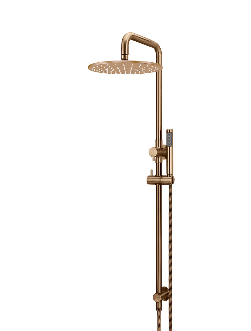 Lustre Bronze - Round Combination Shower Rail, 300mm Rose, Single Function Hand Shower