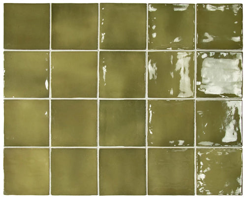 Manacor Series Spanish Handmade Wall Tile in Basil, Gloss finish