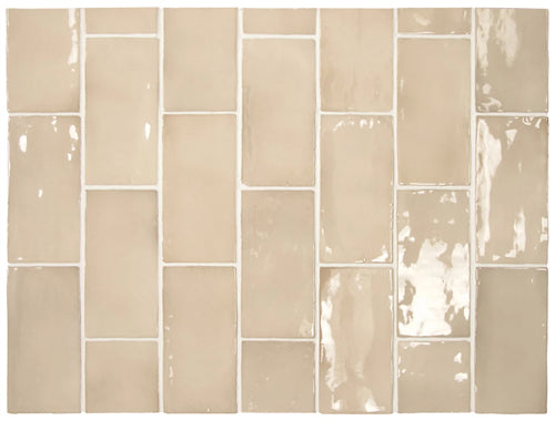 Manacor Series Spanish Handmade Wall Tile in Beige, Gloss finish