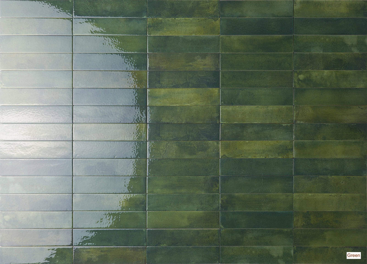Mojave Subway Series Feature Wall Tile in Green, Gloss finish
