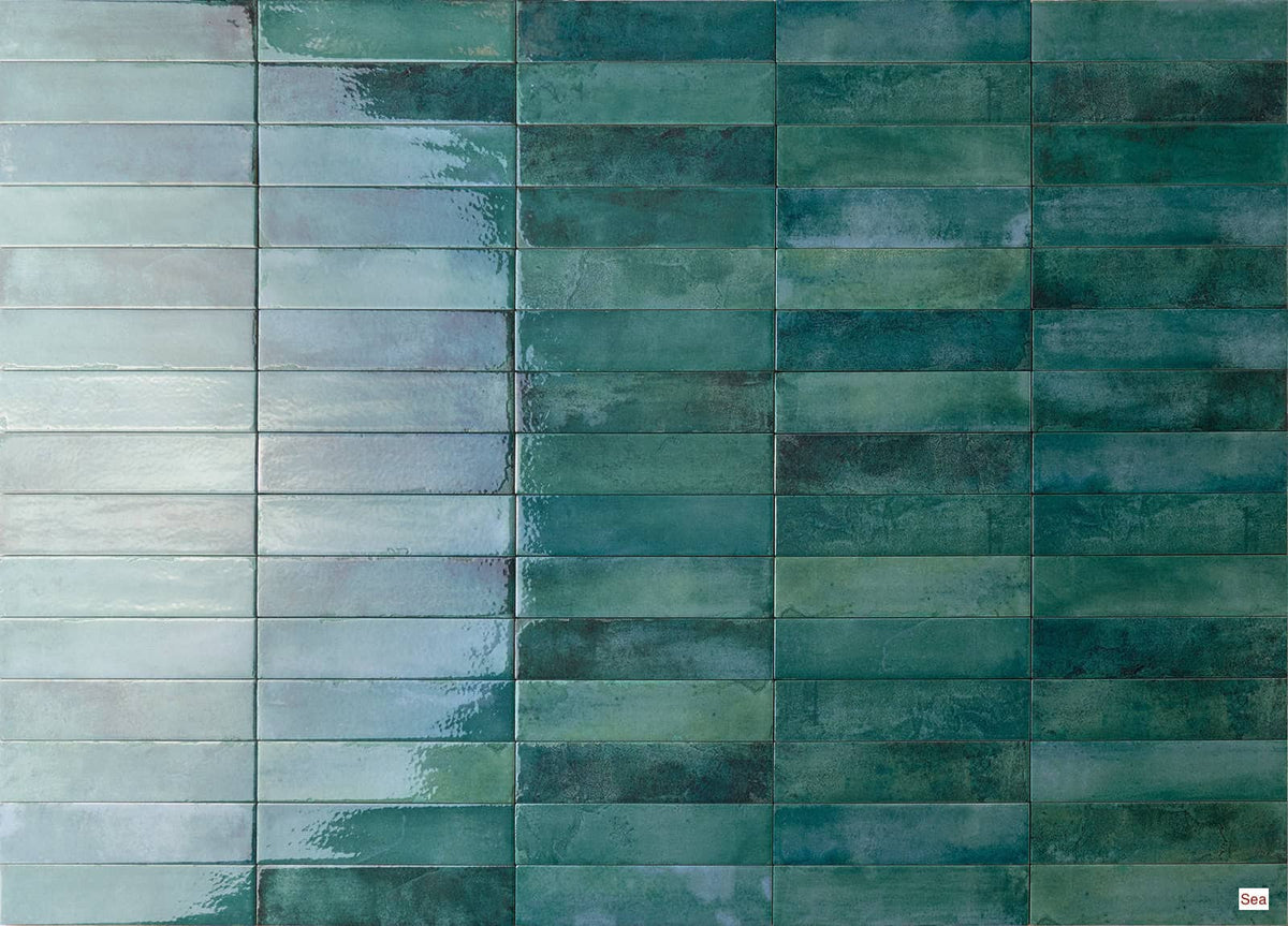 Mojave Subway Series Feature Wall Tile in Sea, Gloss finish