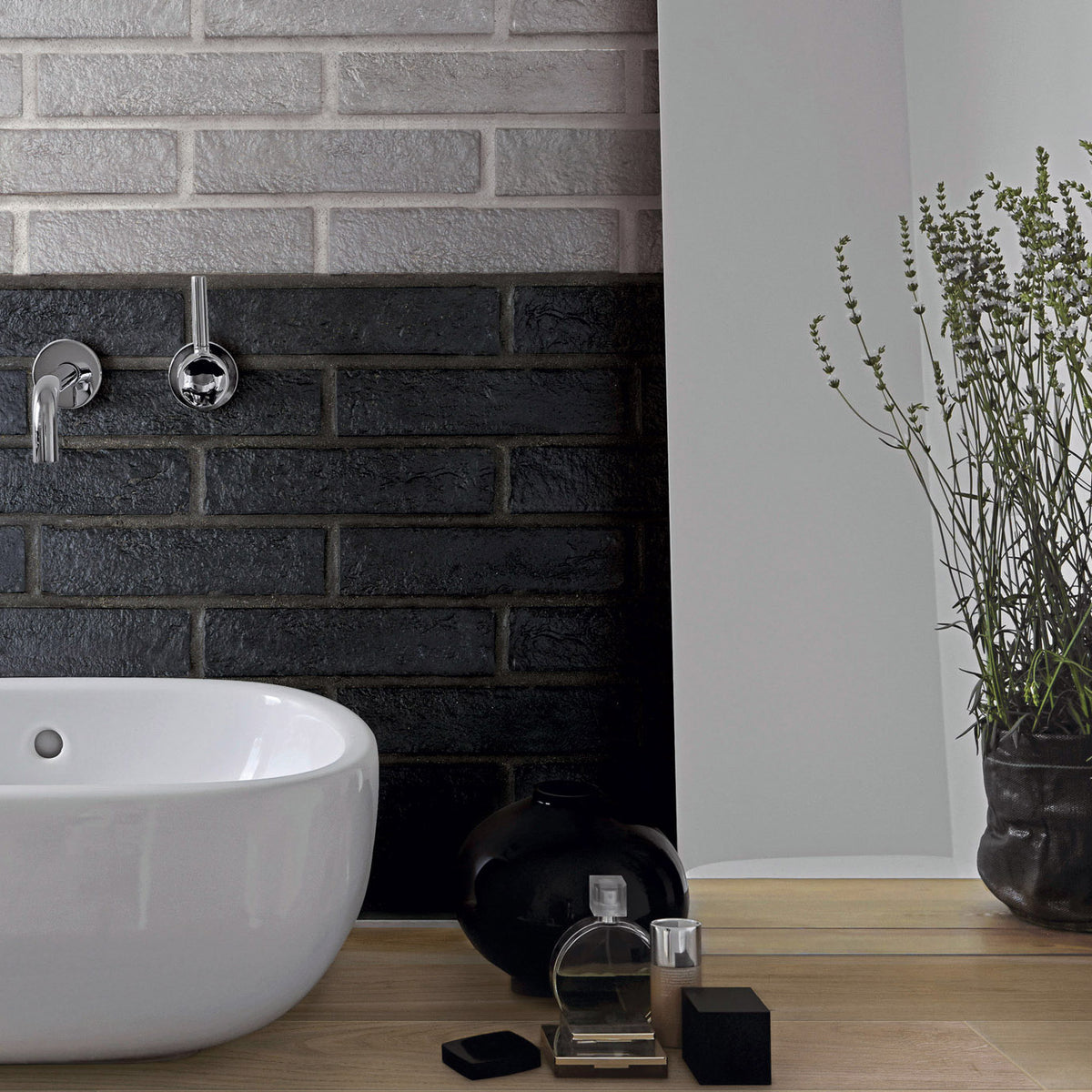 New York Brick Look Tile in Almond, Black, Grey & White, Matt finish