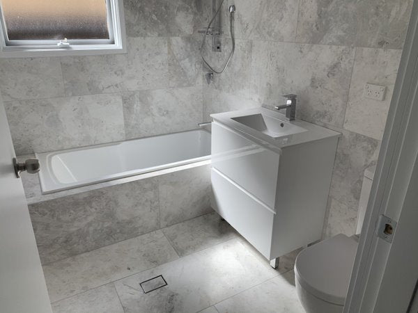 Nimbus White Honed Marble Indoor Floor and Wall Tile, bathroom setting