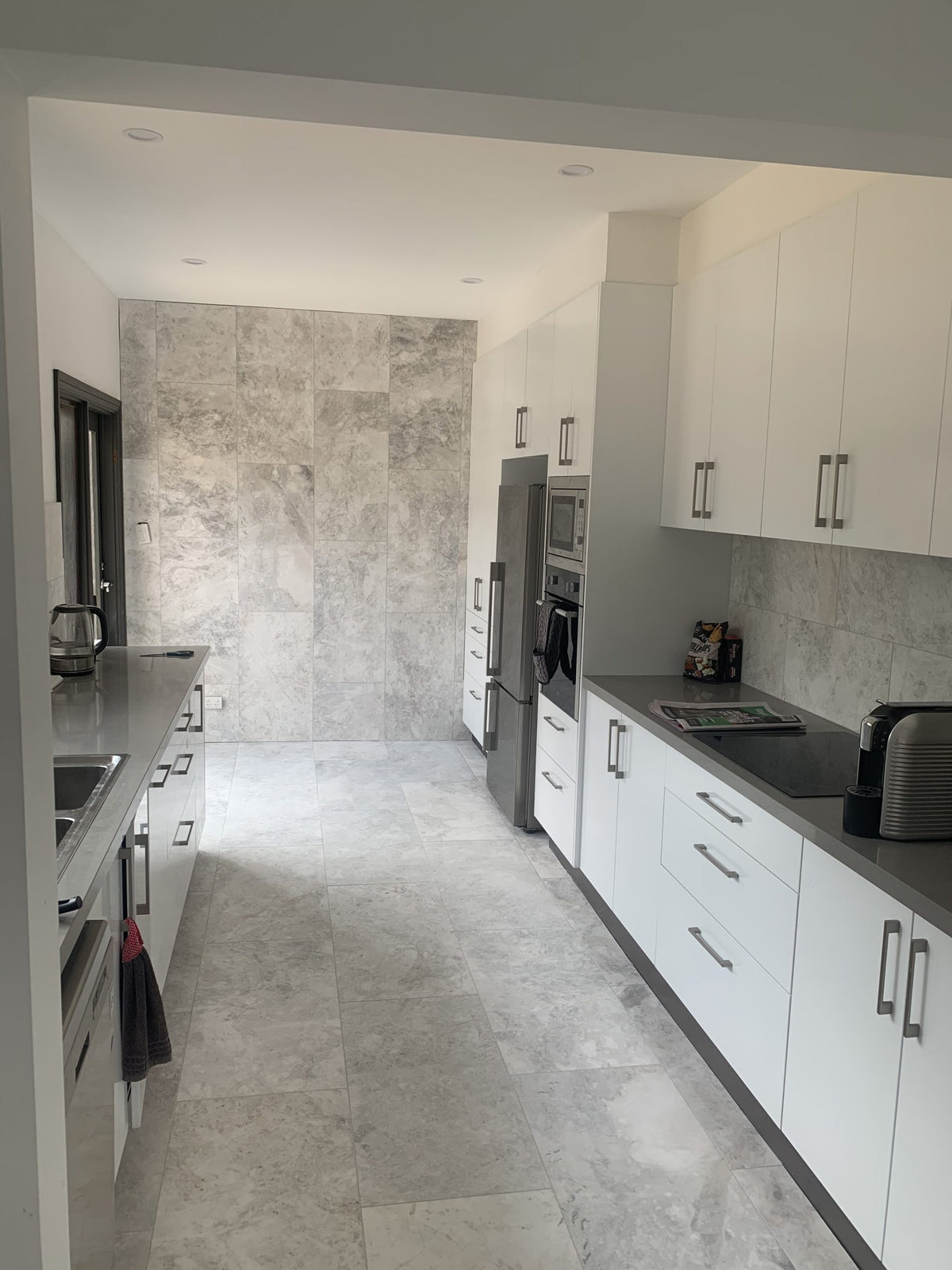 Nimbus White Honed Marble Indoor Floor and Wall Tile, living area setting