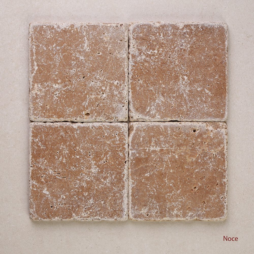Tumbled Marble Square Natural Stone Tiles 100x100 mm in Noce