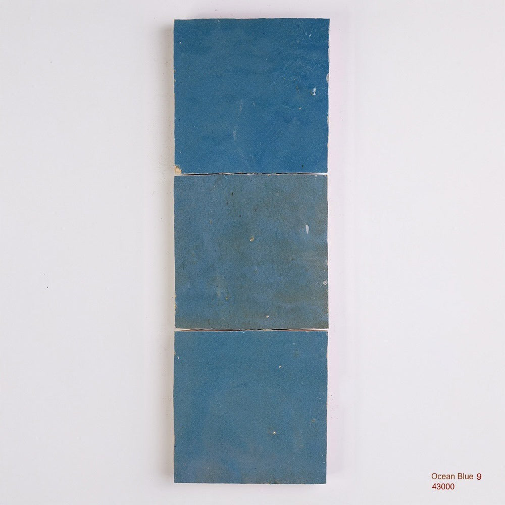 Zellige Moroccan Square Handmade Tiles in Ocean Blue, Glazed finish
