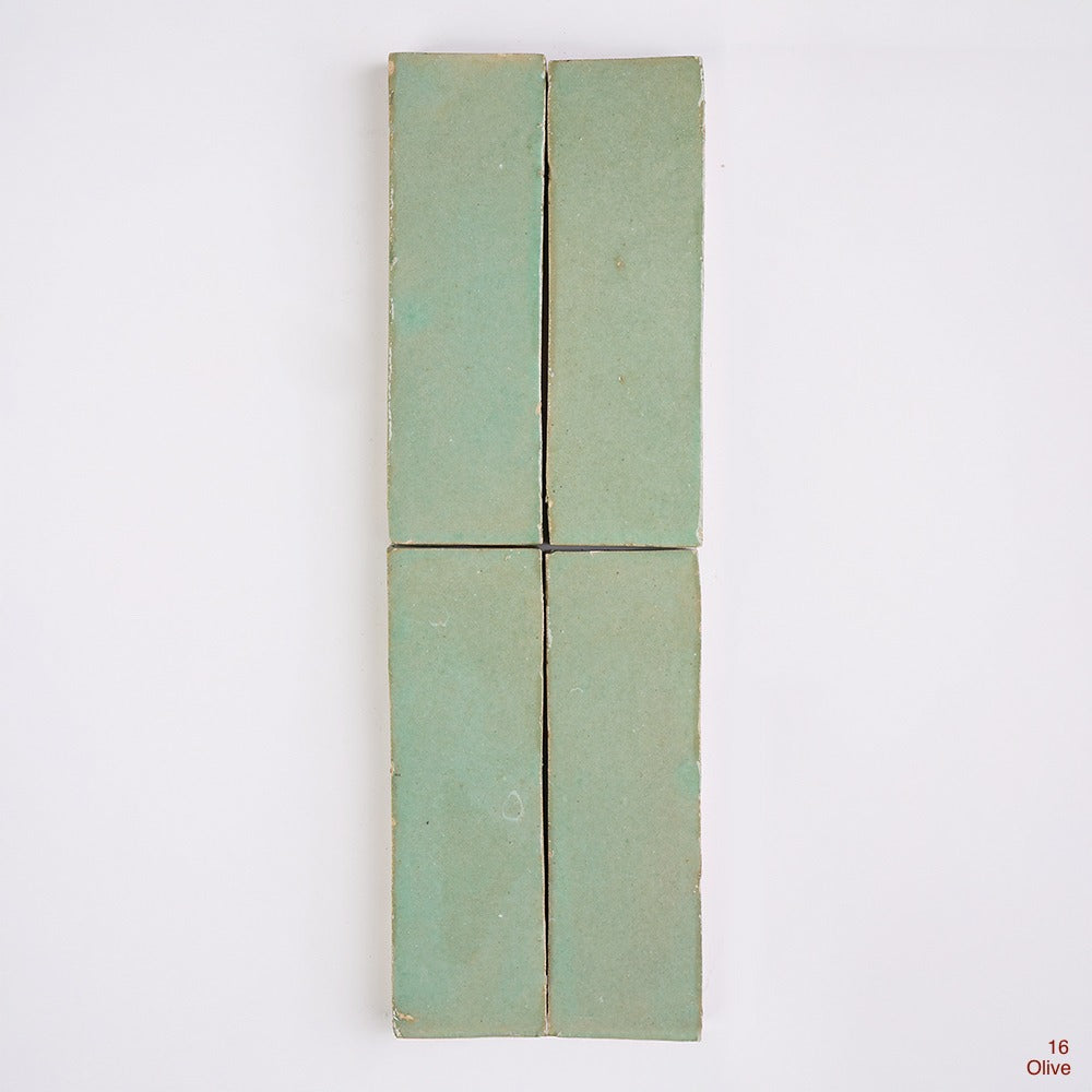 Zellige Bejmat Moroccan Handmade Tiles in Olive, Glazed finish