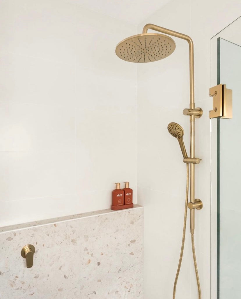 Round Combination Shower Rail 300mm Rose, Three Function Hand Shower in Tiger Bronze | Meir
