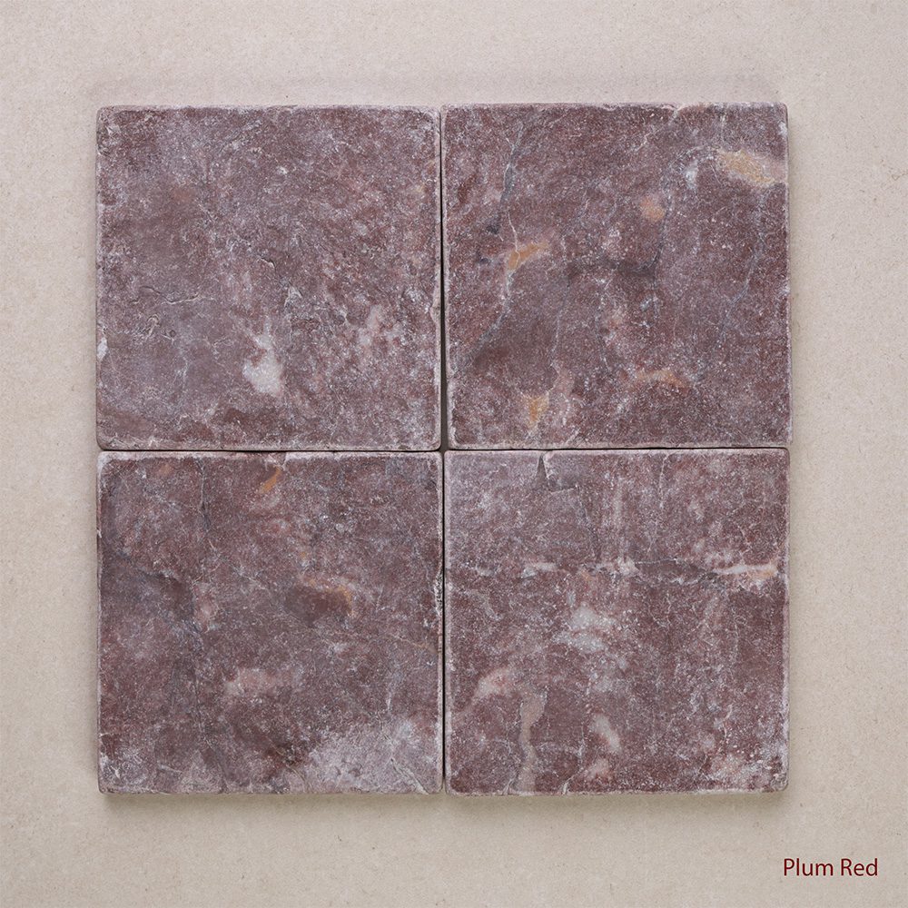Tumbled Marble Square Natural Stone Tiles 100x100 mm in Plum Red