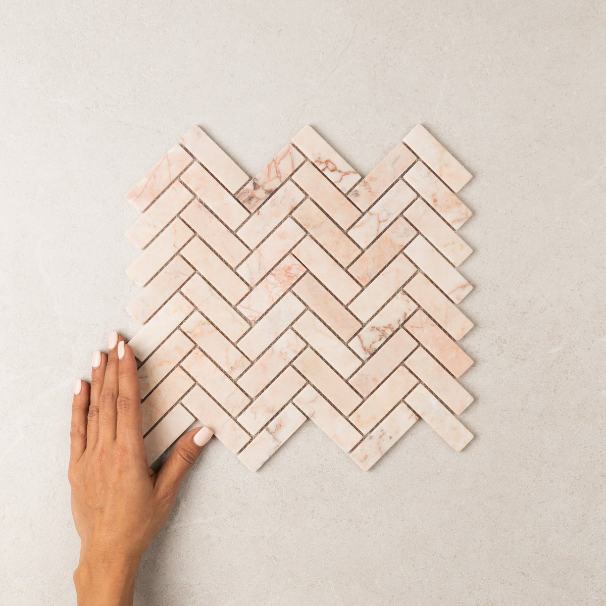 Rosso Herringbone Marble Mosaic | Tumbled Natural Stone