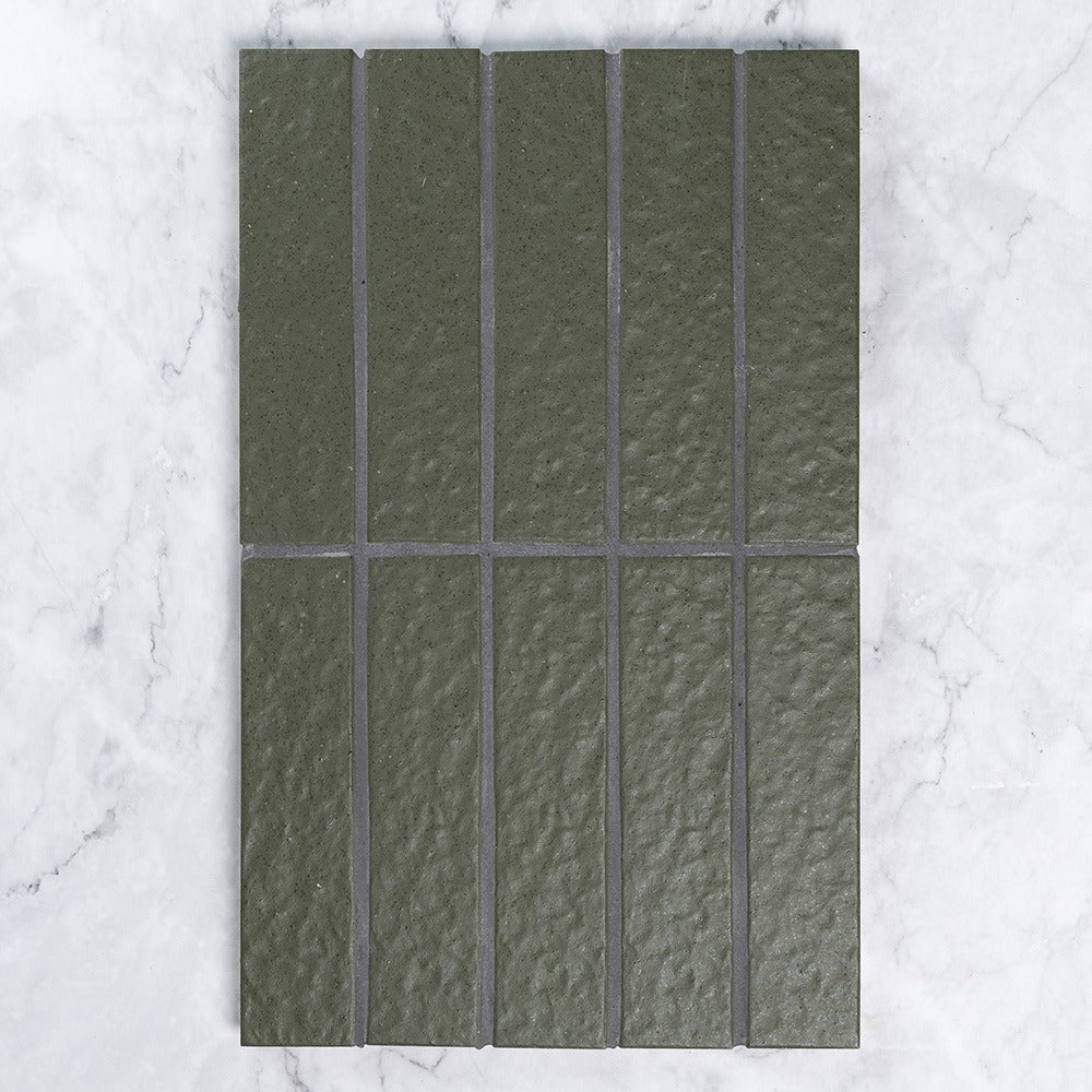 Kazoku Sabi Matt Glazed Japanese Mosaic Tille in Khaki Green