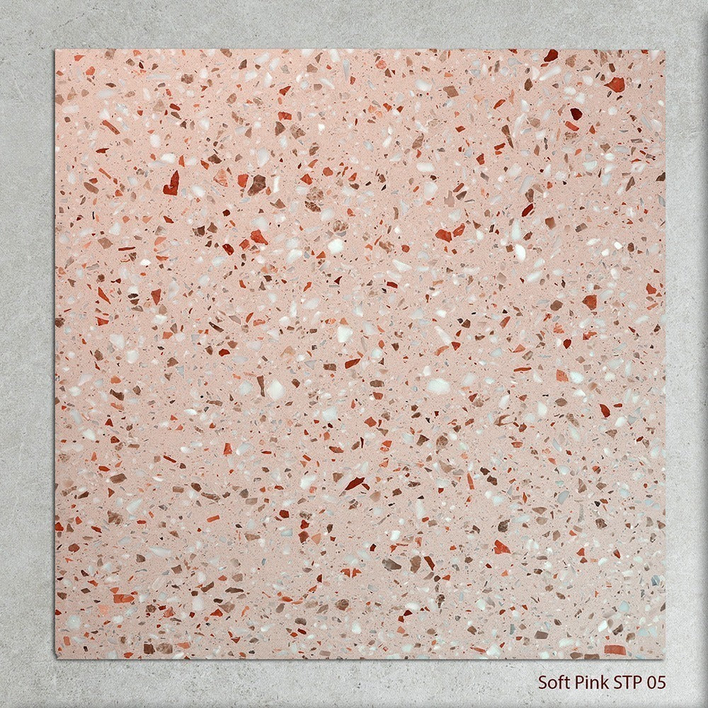 Terrazzo Architectural Range Natural Stone Tile in Soft Pink, Honed finish