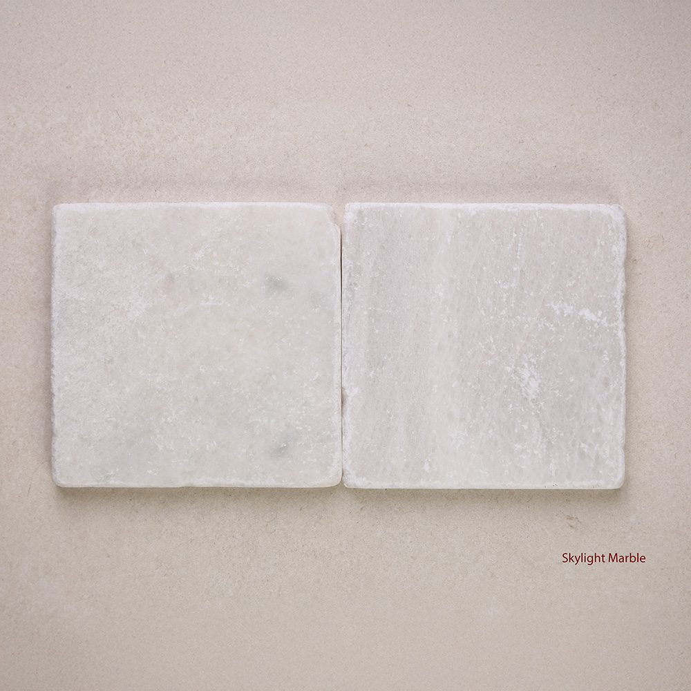 Tumbled Marble Square Natural Stone Tiles 100x100 mm in Skylight Marble