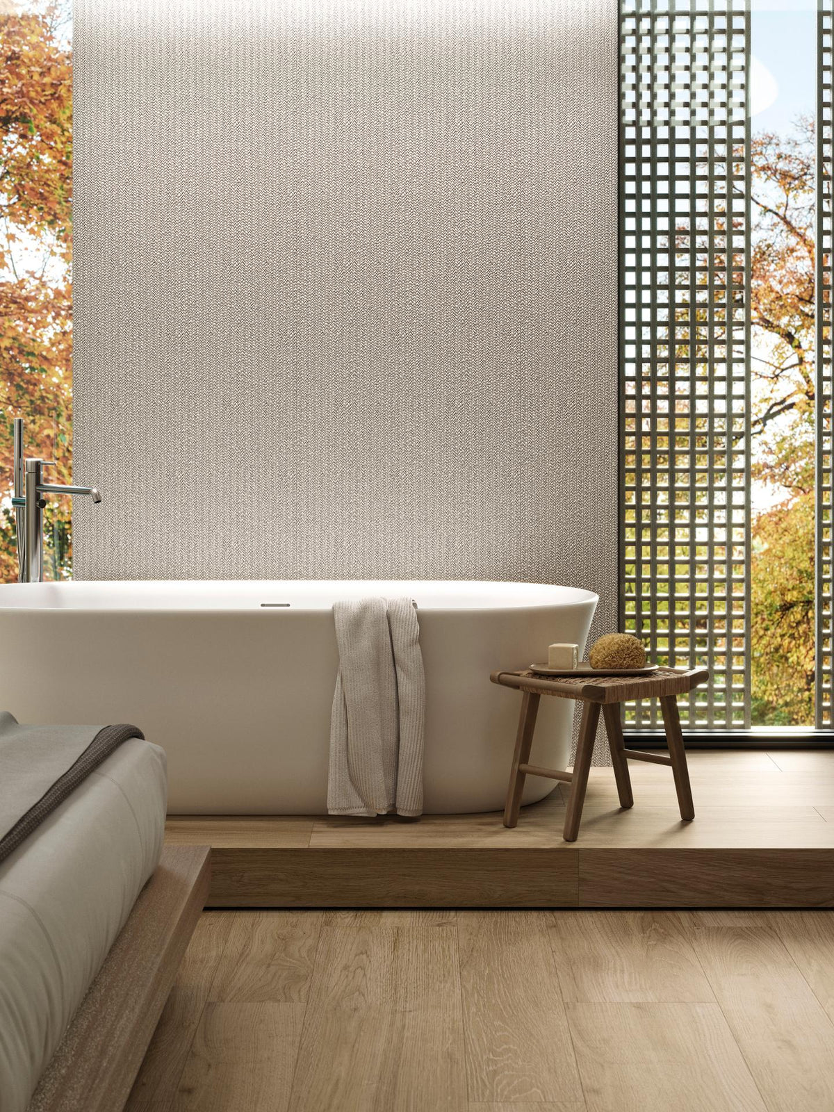 Porcelanosa Treccia Blanco Basketweave Texture Tile 596x1500 – 3D / Texture finish