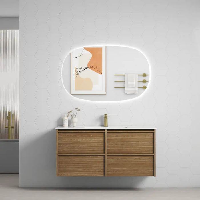 Aulic Venetta Fluted Framed Wall Hung Vanity 1200mm - Harvest Oak | Aulic