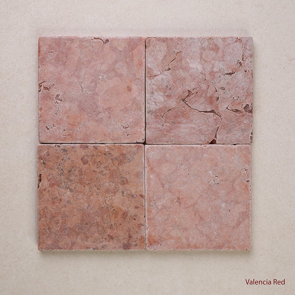 Tumbled Marble Square Natural Stone Tiles 100x100 mm in Valencia Red