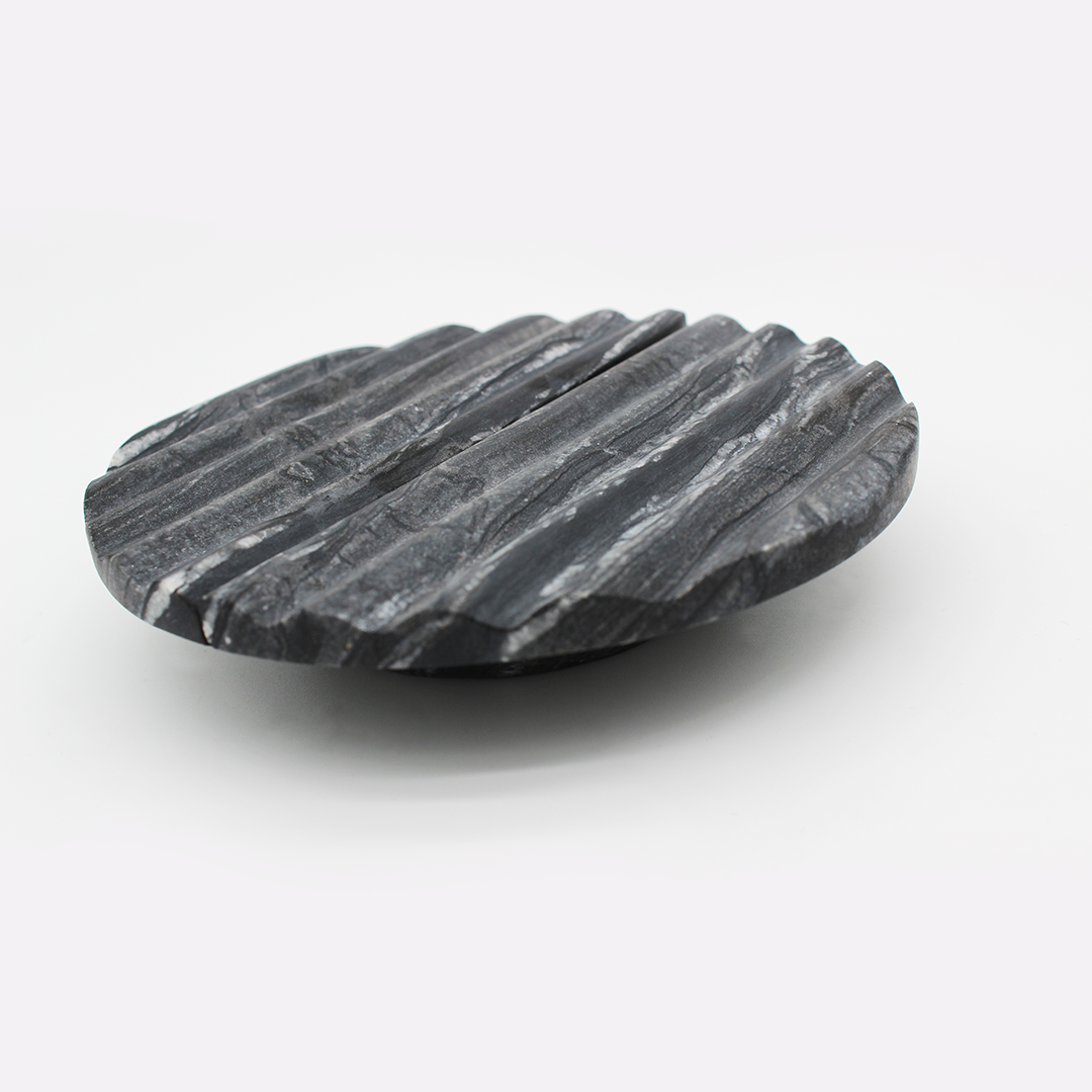 Stone Fluted Circular Cabinet Pull in Silver Wave Marble | Zephra