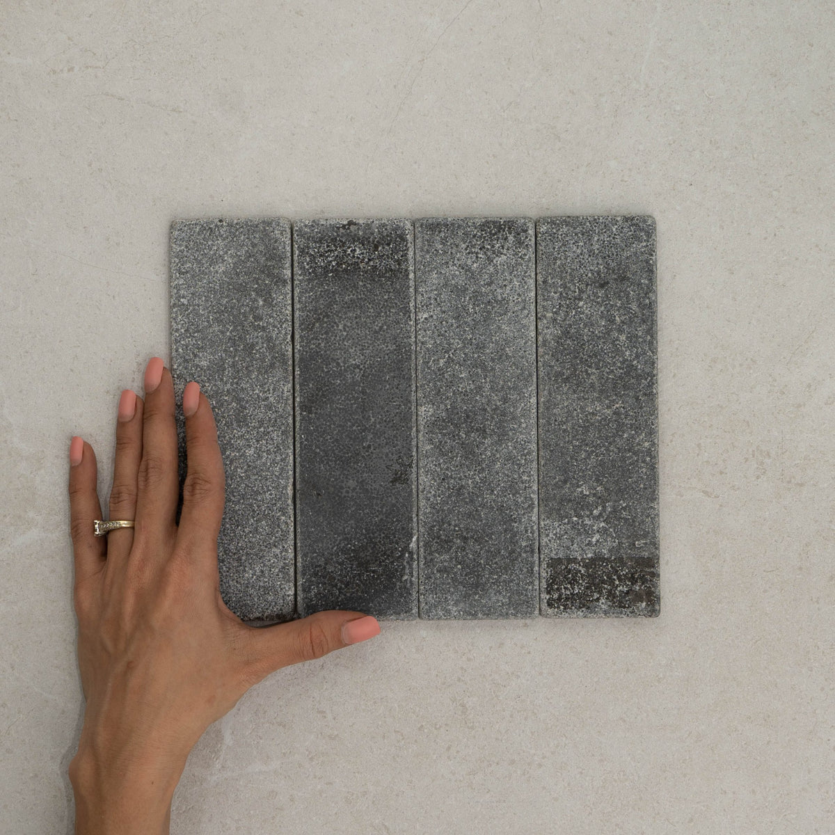 Apollo Natural Stone Subway Tile 60x200mm in Charcoal, Tumbled finish
