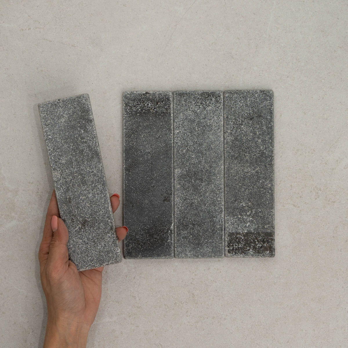 Apollo Natural Stone Subway Tile 60x200mm in Charcoal, Tumbled finish