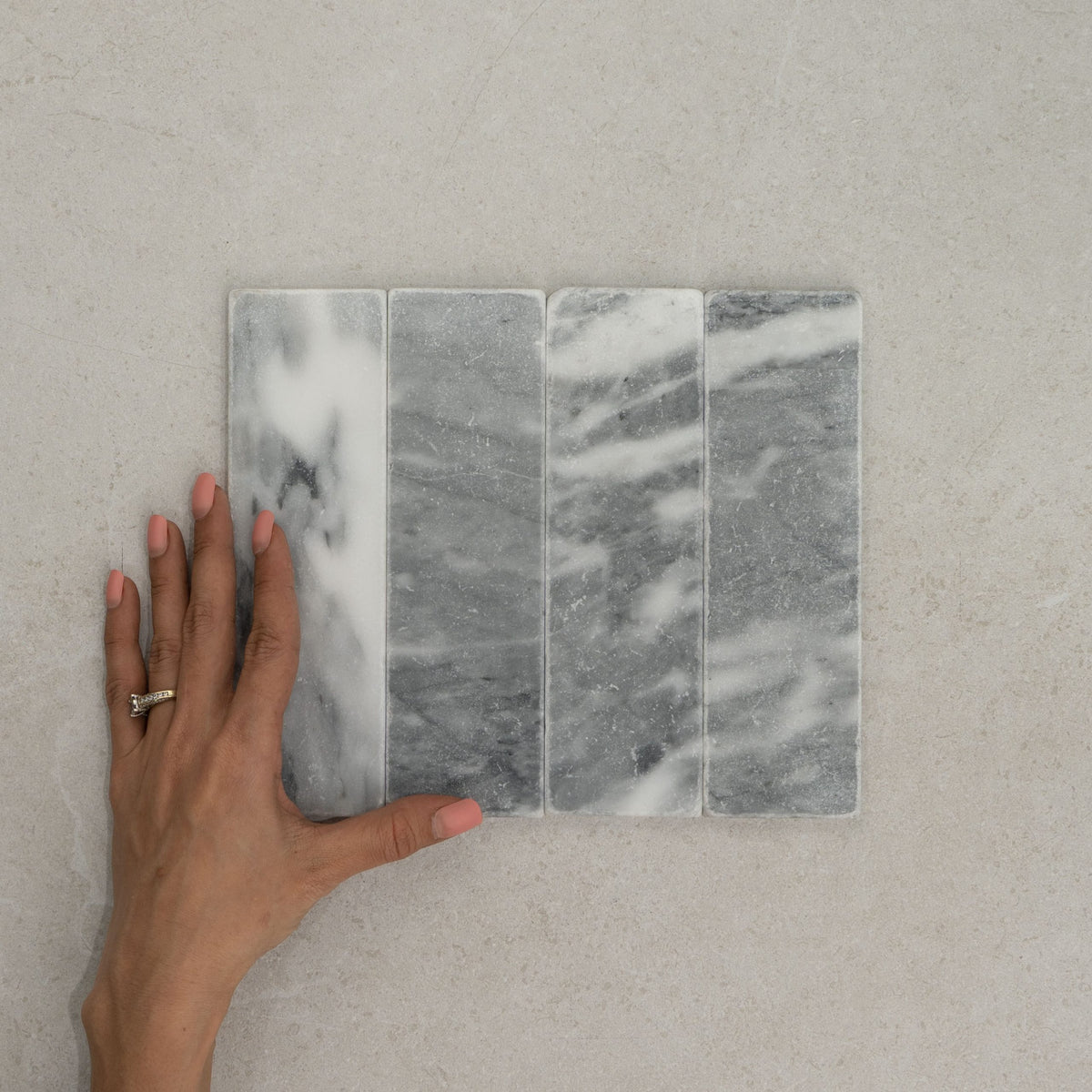 Apollo Natural Stone Subway Tile 60x200mm in Ice, Tumbled finish