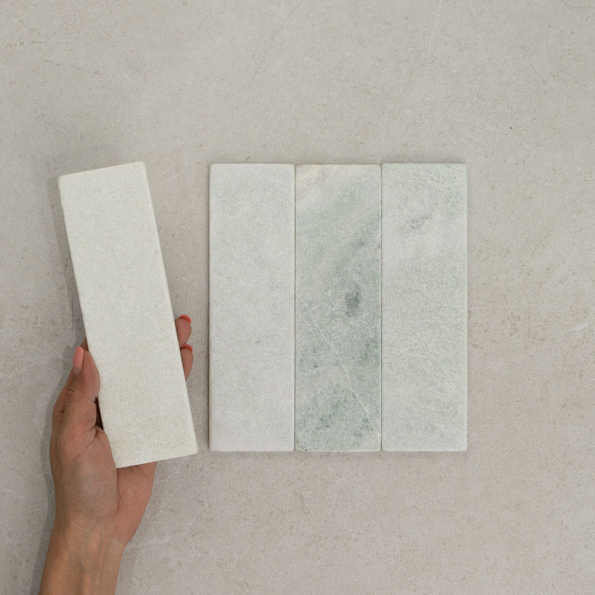 Apollo Natural Stone Subway Tile 60x200mm in Mint ( Sage Green ), Tumbled finish