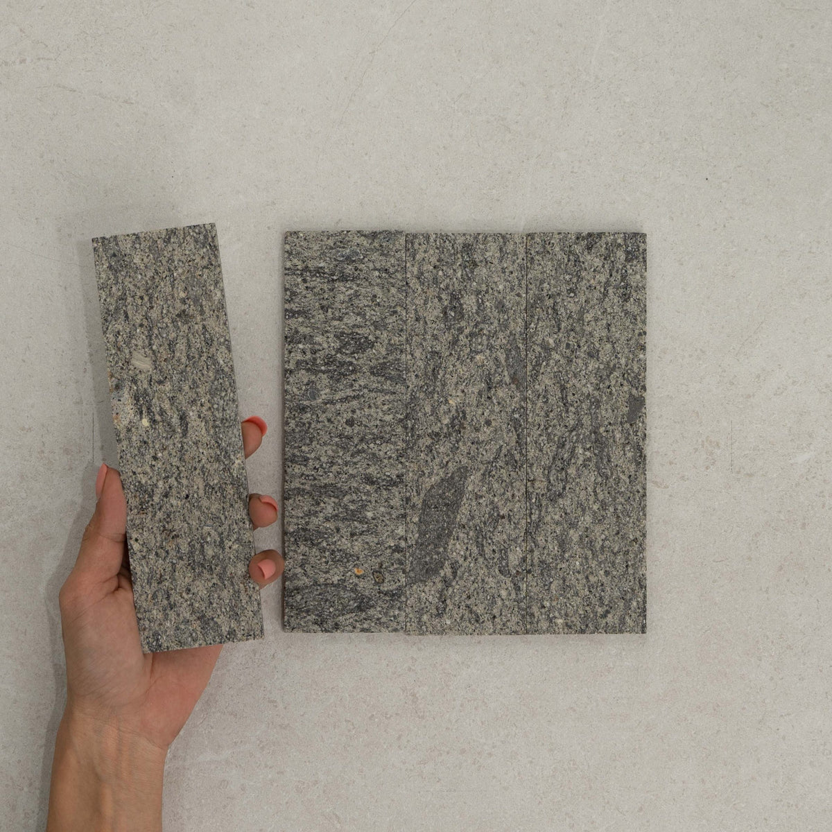 Apollo Natural Stone Subway Tile 60x200mm in Pepper, Tumbled finish