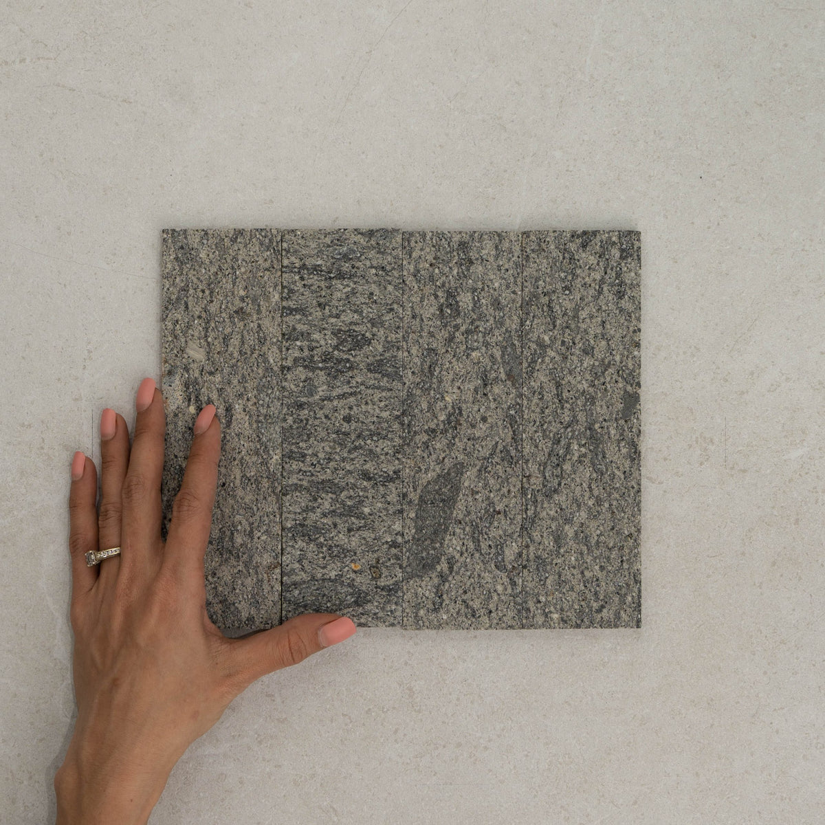 Apollo Natural Stone Subway Tile 60x200mm in Pepper, Tumbled finish