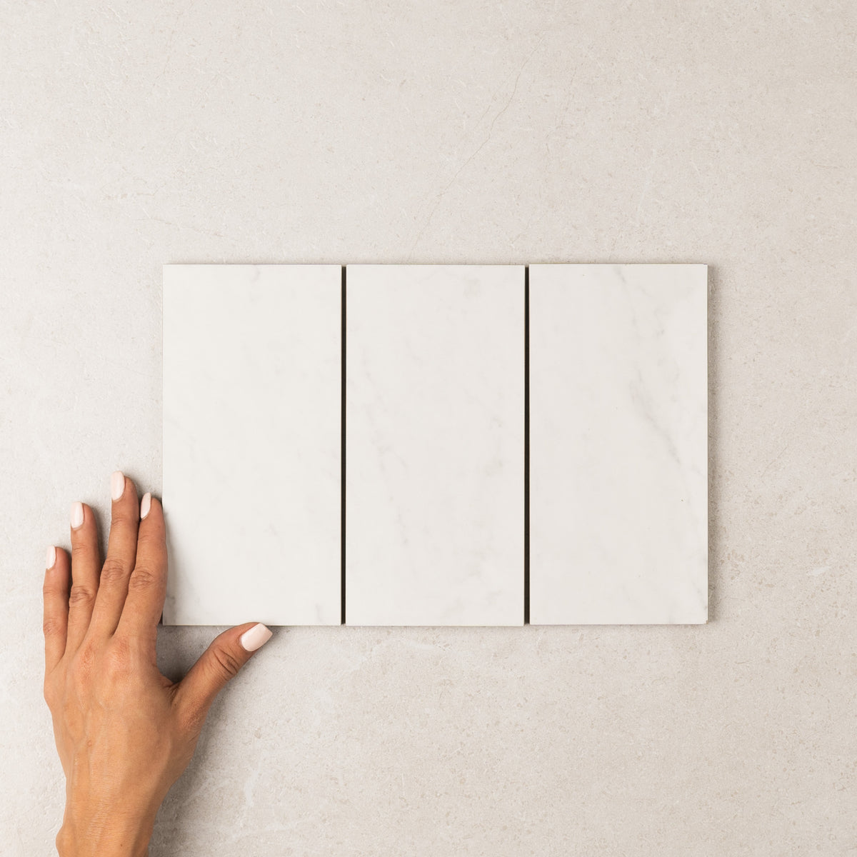 Bianco Carrara Marble Look Subway Tile in White, Matt finish