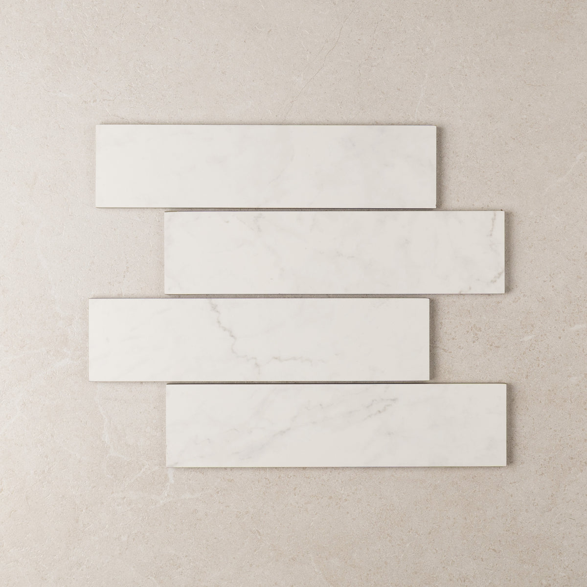 Bianco Carrara Marble Look Subway Tile in White, Matt finish