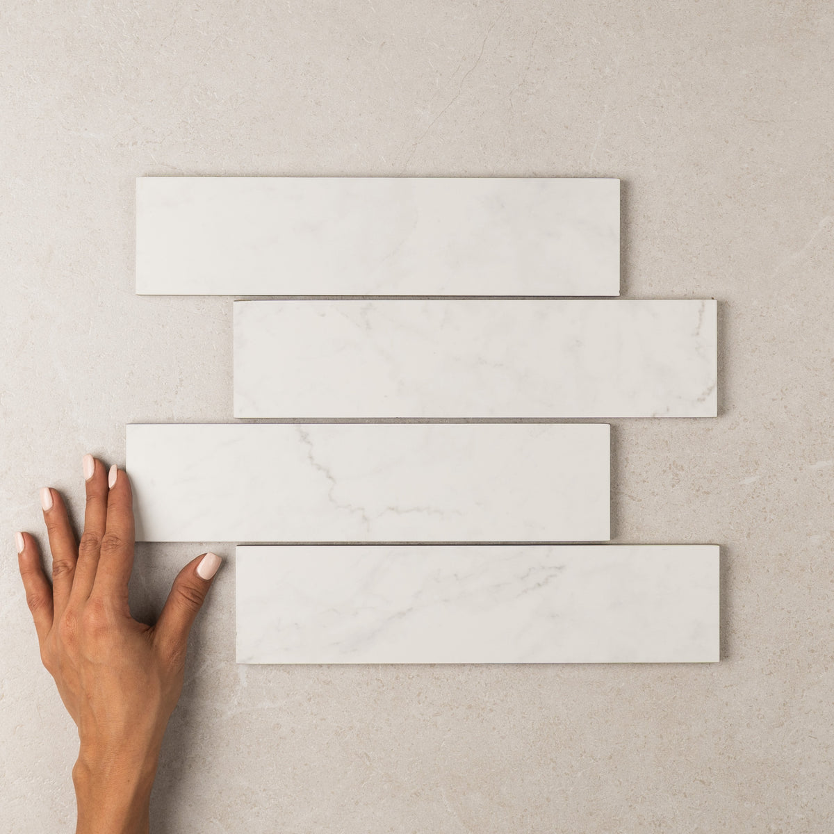 Bianco Carrara Marble Look Subway Tile in White, Matt finish