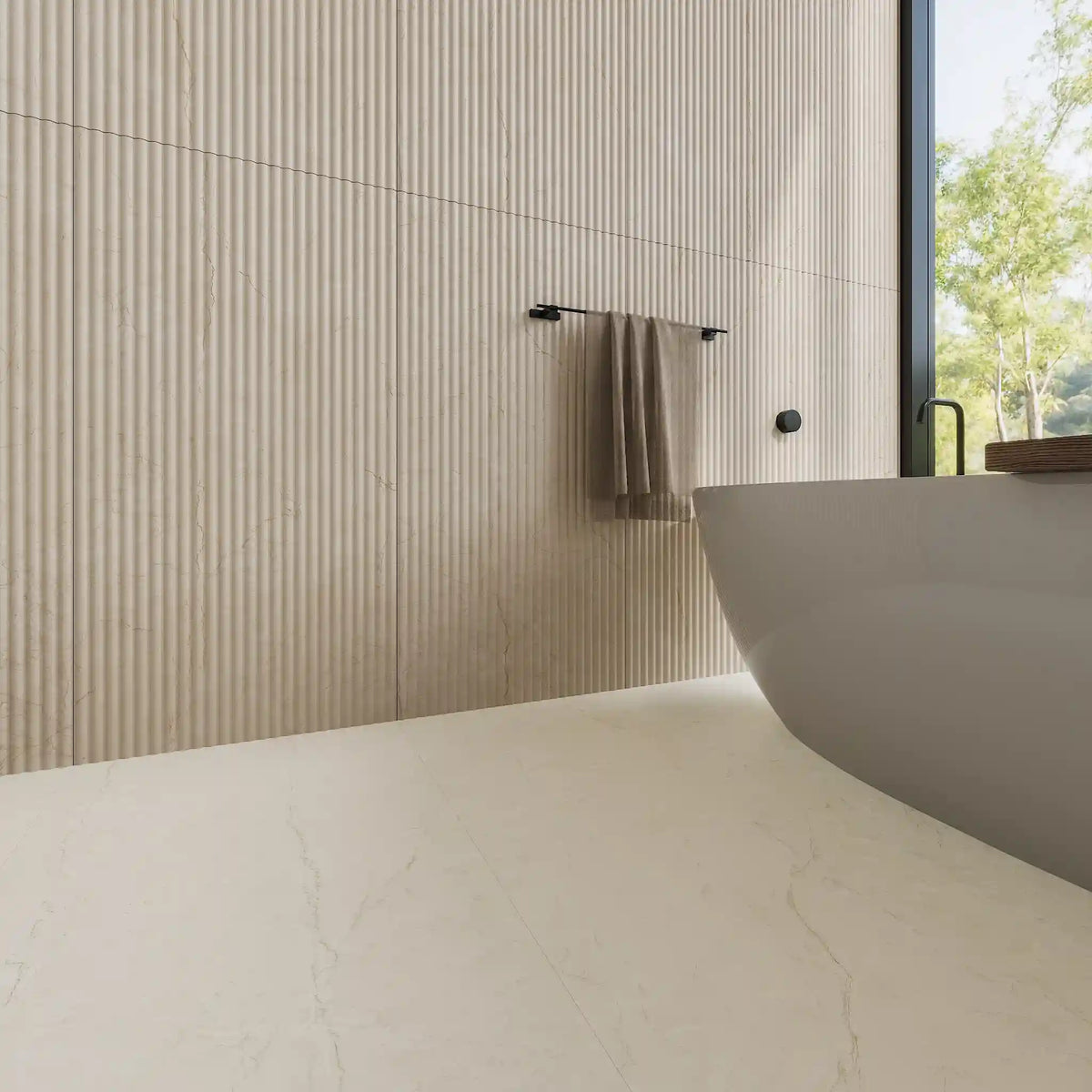 Botticino 3D Flute Alabaster Tile 600x1200 | Porcelain Feature Wall Tile