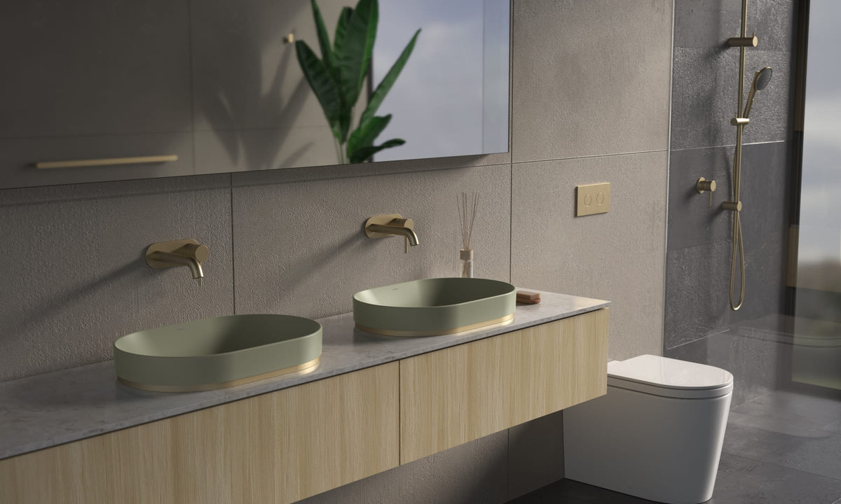 Liano II Rail Shower with Overhead in Brushed Brass | Caroma