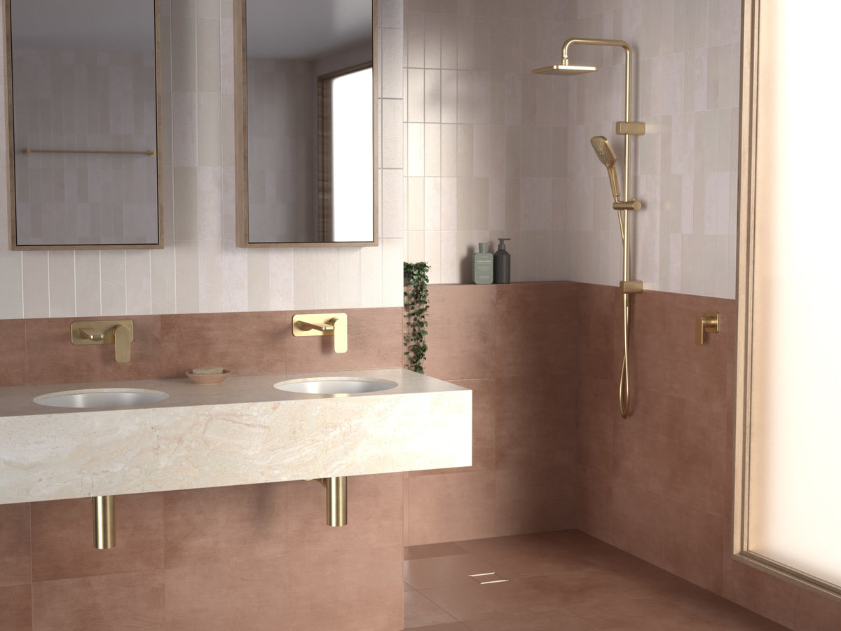 Urbane II 180mm Wall Basin/Bath Trim Kit - Rectangular Cover Plate in Brushed Brass | Caroma