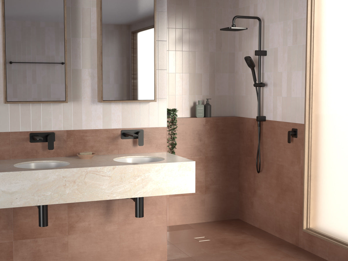 Urbane II 180mm Wall Basin/Bath Mixer - Rectangular Cover Plate in Matte Black | Caroma