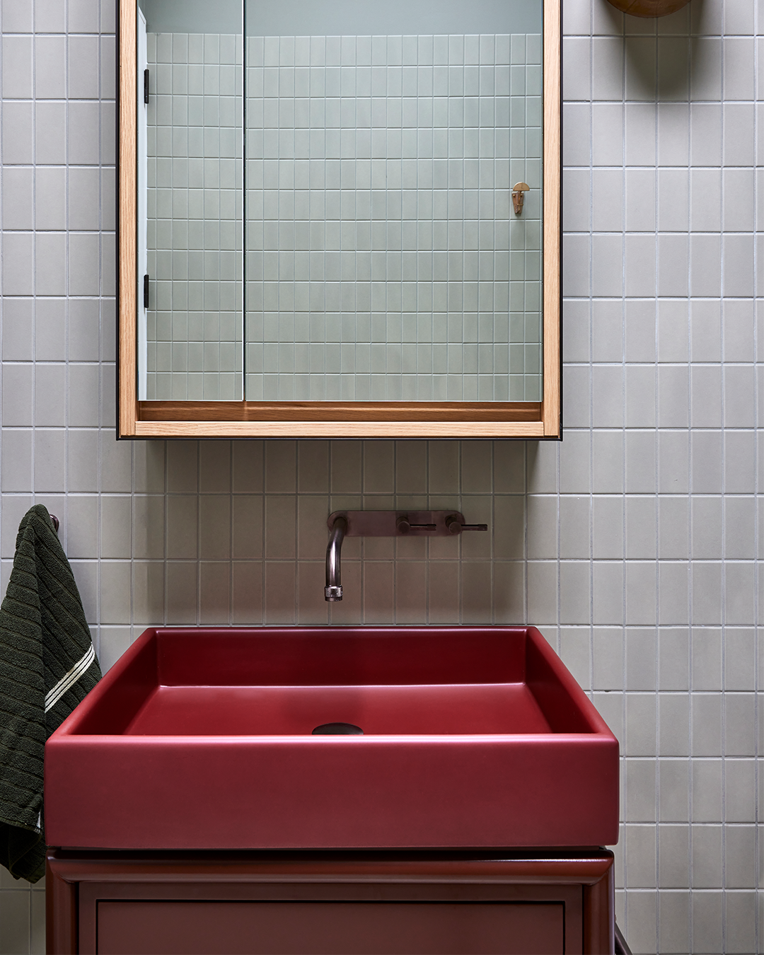 Nood Co Box Concrete Basin in Clay, installed in a finished bathroom (3)