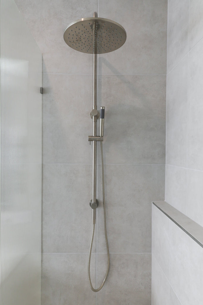 Round Combination Shower Rail, 300mm Rose, Single Function Hand Shower in Brushed Nickel | Meir #Colour_Brushed Nickel