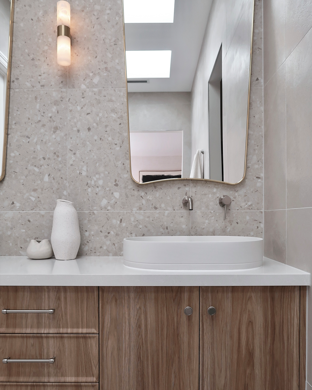 Nood Co Pill Concrete Basin, installed in a finished bathroom