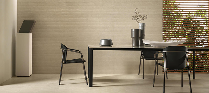 Marble and stone-inspired Atlas Concorde surfaces in a modern living space