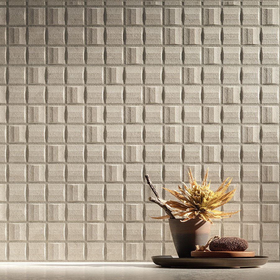 Atlas Concorde Nyra Hay stone-effect porcelain in a living space