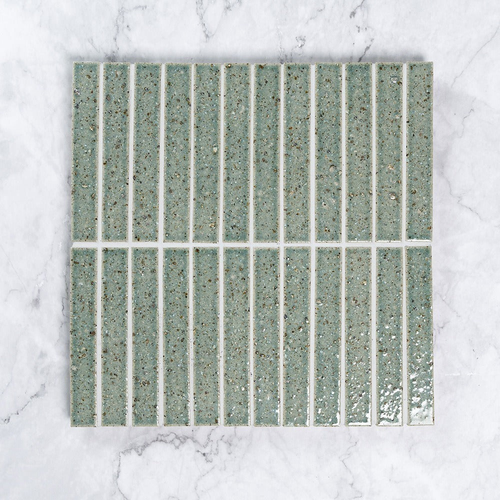 Kazoku Hatsu Border Aqua hand-glazed Japanese mosaic tile