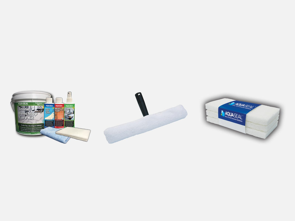 Tiling accessories - Stone Benchtop Care Kit, sealer applicator and replacement scrub pads