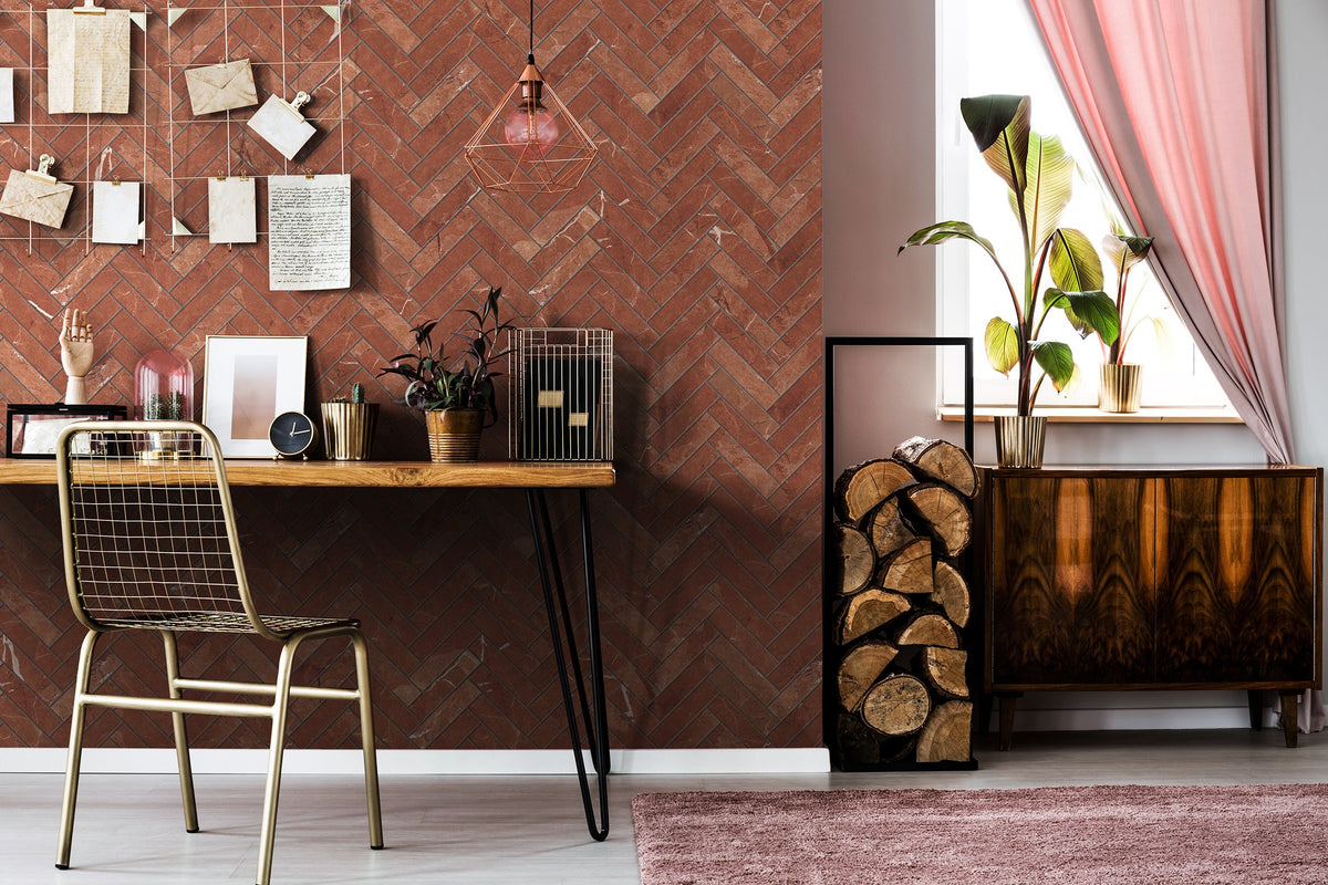 Artemis Herringbone Honed Marble Mosaic 35x150