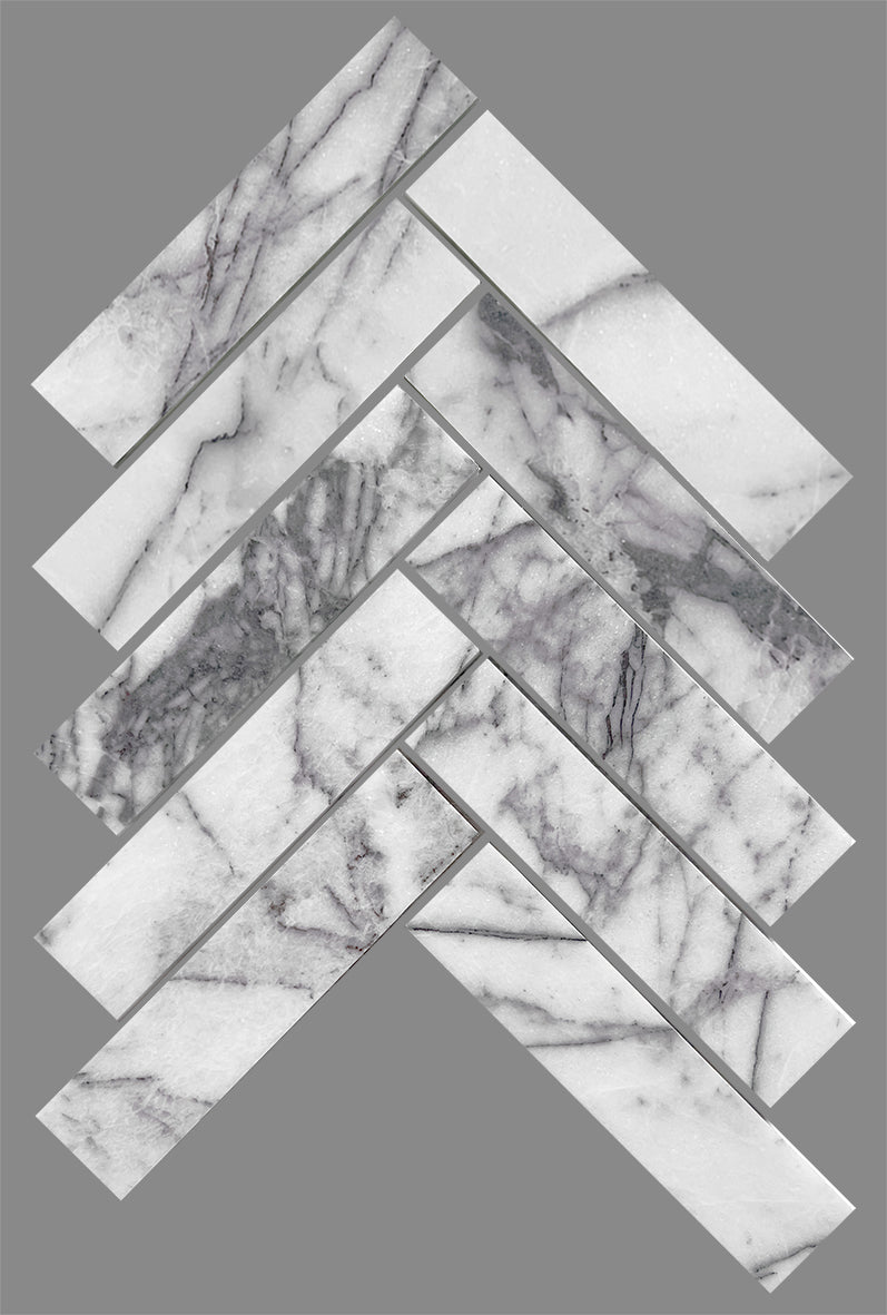 Artemis Herringbone Honed Marble Mosaic 35x150