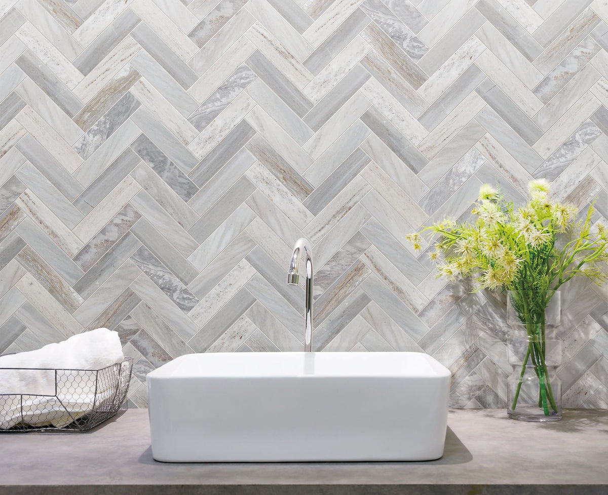 Artemis Herringbone Honed Marble Mosaic 35x150