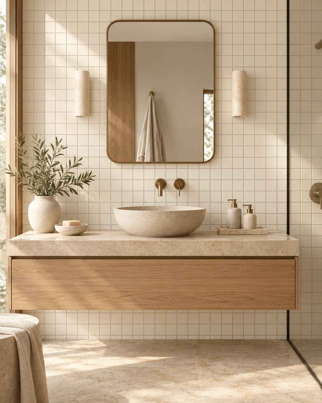 Grid Series Soho white square mosaic bathroom vanity wall
