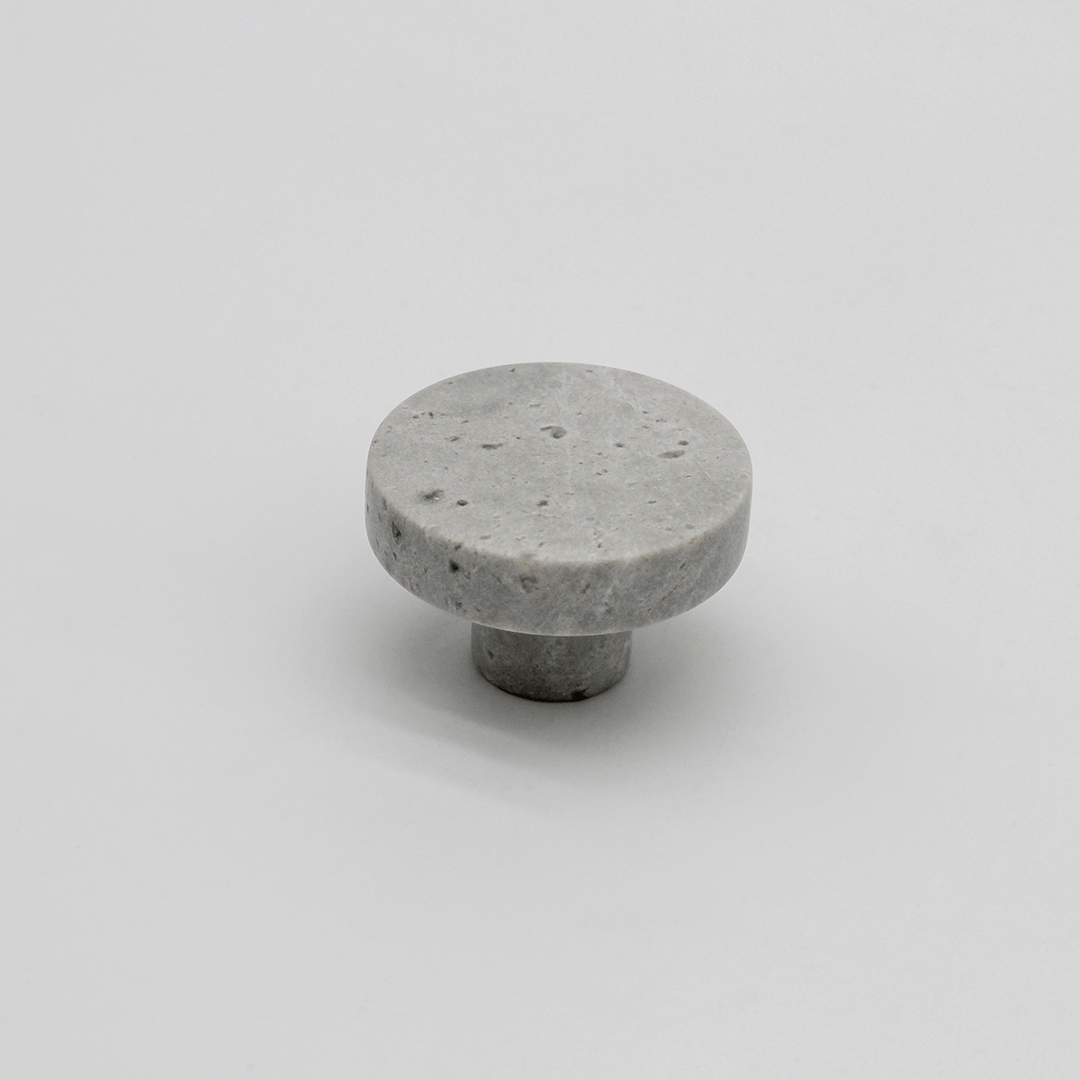 Stone Round Cabinet Knob in Hermes Grey Marble | Zephra
