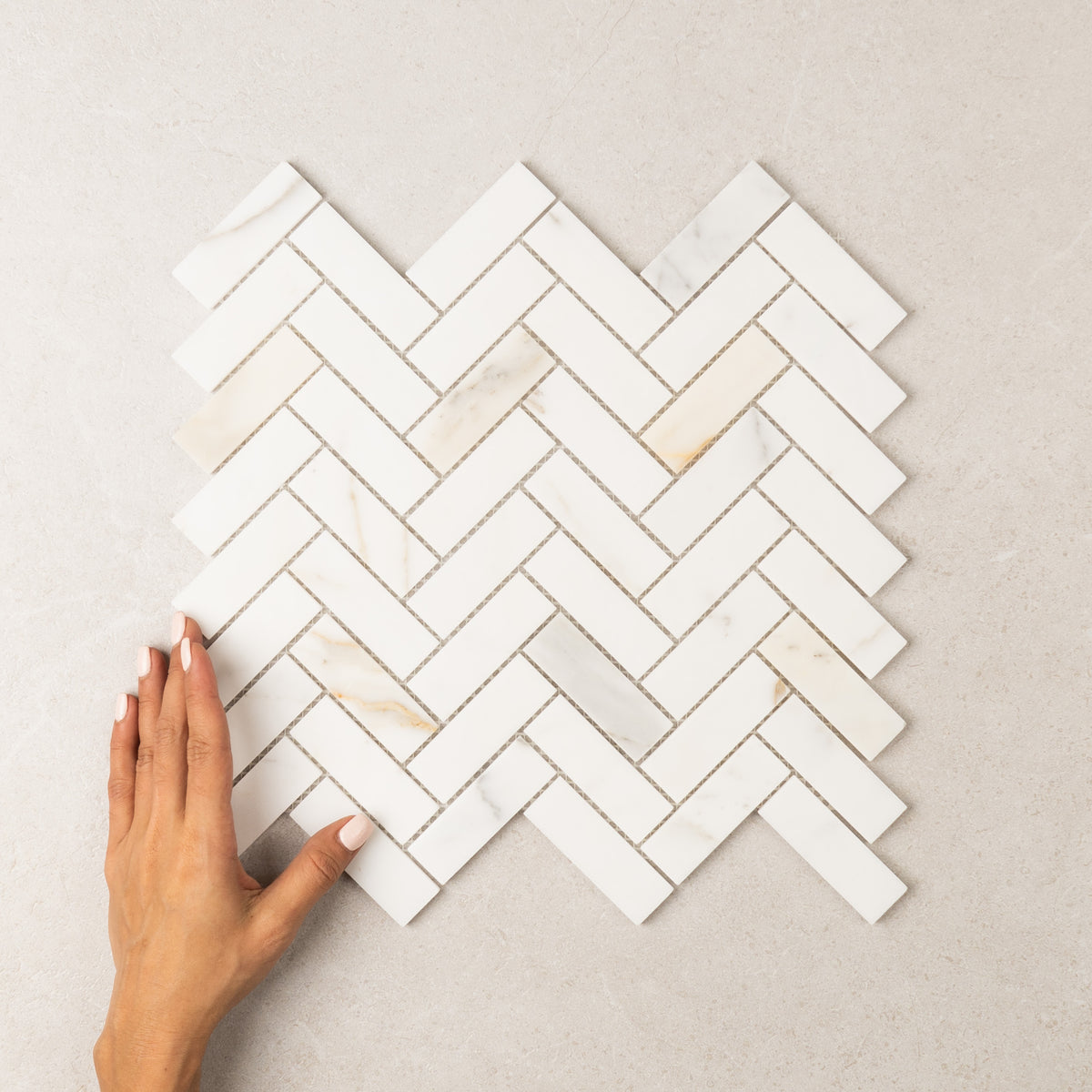 Calacatta Herringbone Marble Mosaic | Honed Natural Stone