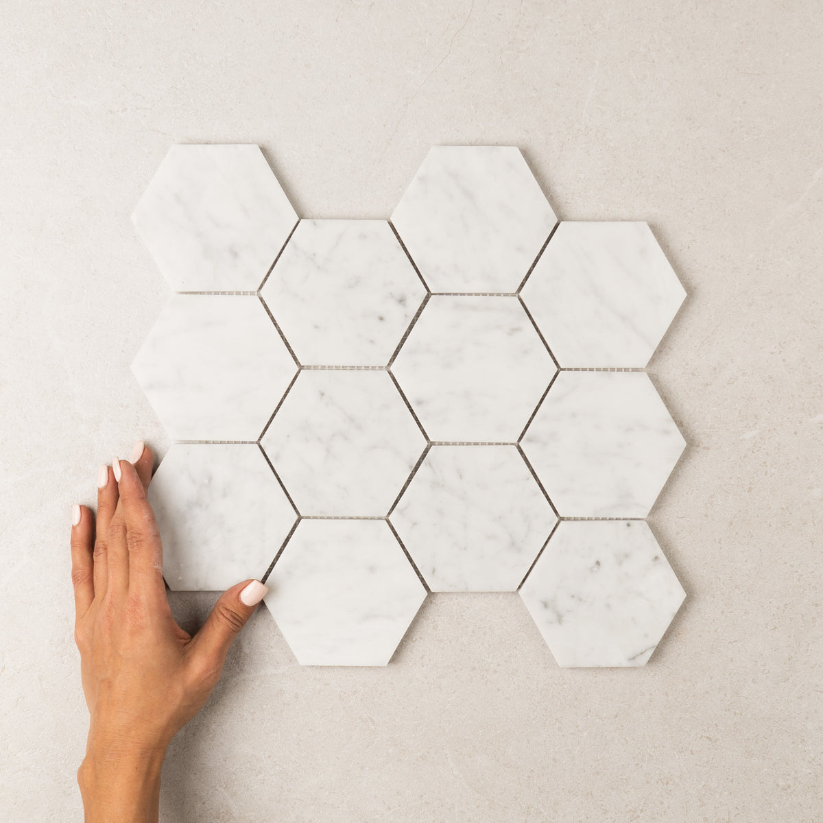Carrara Hexagon Marble Mosaic | Tumbled & Honed Natural Stone